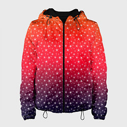 Куртка с капюшоном женская Градиент оранжево-фиолетовый со звёздочками, цвет: 3D-черный