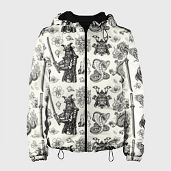 Куртка с капюшоном женская Старинные японские элементы, цвет: 3D-черный