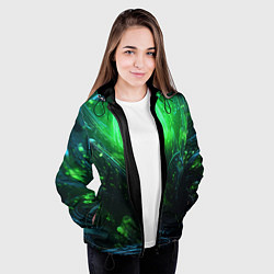 Куртка с капюшоном женская Зеленая кислотная яркая неоновая абстракция, цвет: 3D-черный — фото 2
