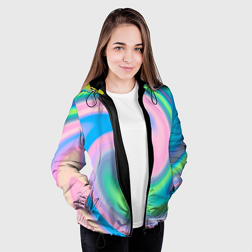 Женская куртка Абстрактный разноцветный круговорот / 3D-Черный – фото 3