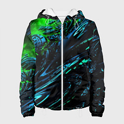 Куртка с капюшоном женская Яркая зеленая краска на темной абстракции, цвет: 3D-белый