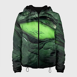 Куртка с капюшоном женская Разрез на зеленой абстракции, цвет: 3D-черный