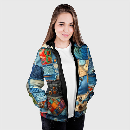 Женская куртка Vanguard denim patchwork - ai art / 3D-Черный – фото 3