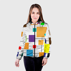 Куртка с капюшоном женская Разноцветные квадраты паттерны, цвет: 3D-черный — фото 2