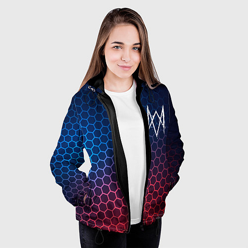 Женская куртка Watch Dogs неоновые соты / 3D-Черный – фото 3