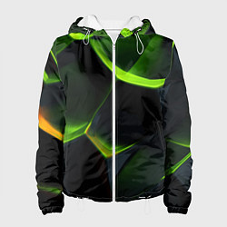 Куртка с капюшоном женская Green neon abstract geometry, цвет: 3D-белый