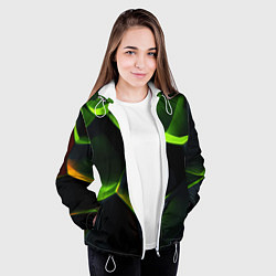 Куртка с капюшоном женская Green neon abstract geometry, цвет: 3D-белый — фото 2