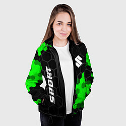 Куртка с капюшоном женская Suzuki green sport hexagon, цвет: 3D-черный — фото 2