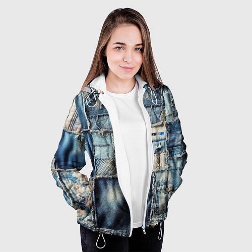 Женская куртка Patchwork denim - vogue / 3D-Белый – фото 3