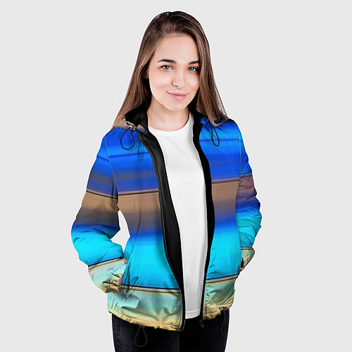 Женская куртка Голубые и коричневые полосы / 3D-Черный – фото 3
