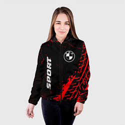 Куртка с капюшоном женская BMW red sport tires, цвет: 3D-черный — фото 2