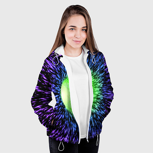 Женская куртка Червоточина - градиентные лучи со свечением / 3D-Белый – фото 3