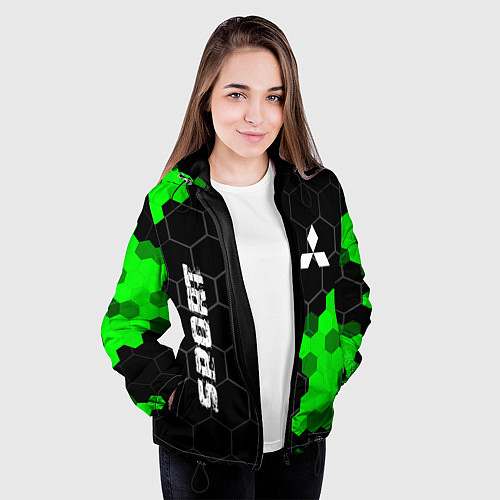 Женская куртка Mitsubishi green sport hexagon / 3D-Черный – фото 3