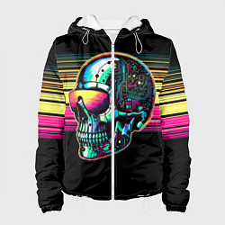 Куртка с капюшоном женская Cyber skull - ai art fantasy, цвет: 3D-белый