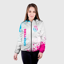 Куртка с капюшоном женская Sporting neon gradient style вертикально, цвет: 3D-черный — фото 2