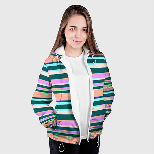Женская куртка Полосатый оранжево-бирюзовый / 3D-Белый – фото 3