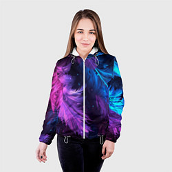 Куртка с капюшоном женская Искрящиеся перья в розовых и голубых оттенках, цвет: 3D-белый — фото 2