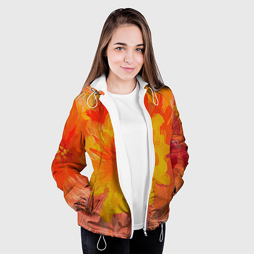 Женская куртка Абстракция цветы мастихин / 3D-Белый – фото 3