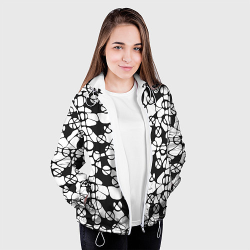 Женская куртка Абстрактный узор из кругов и овалов / 3D-Белый – фото 3
