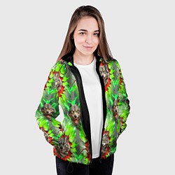 Куртка с капюшоном женская Волки из зеленого паттерна, цвет: 3D-черный — фото 2