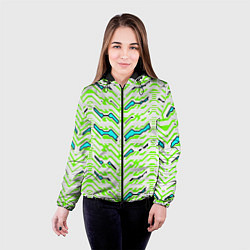 Куртка с капюшоном женская Агрессивный бело-зелёный паттерн, цвет: 3D-черный — фото 2