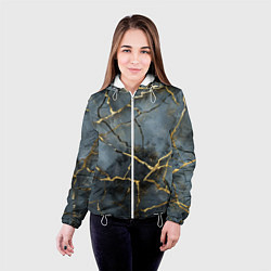Куртка с капюшоном женская Золотые линии на серо-голубом фоне, цвет: 3D-белый — фото 2