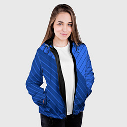 Куртка с капюшоном женская Сине-голубой косые полосы, цвет: 3D-черный — фото 2