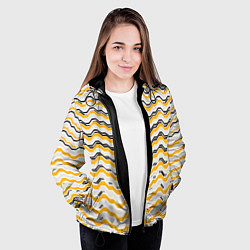 Куртка с капюшоном женская Чёрные и жёлтые полосы на белом фоне, цвет: 3D-черный — фото 2