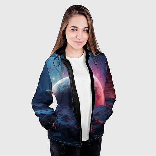 Женская куртка Фантастика космос и планета / 3D-Черный – фото 3