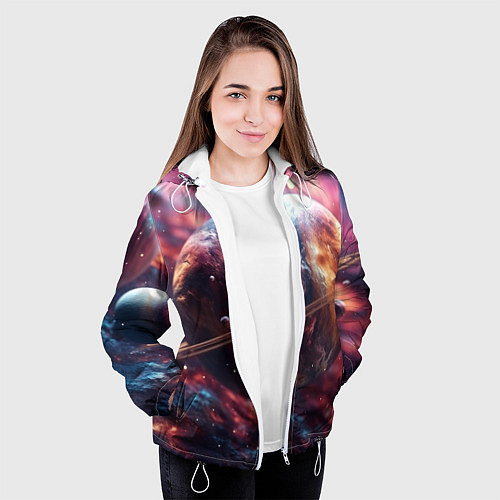 Женская куртка Объемный космос и планеты / 3D-Белый – фото 3