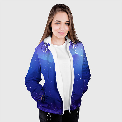Женская куртка Синий космос и звезды / 3D-Белый – фото 3