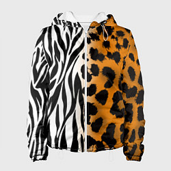 Куртка с капюшоном женская Леопардовые пятна с полосками зебры, цвет: 3D-белый
