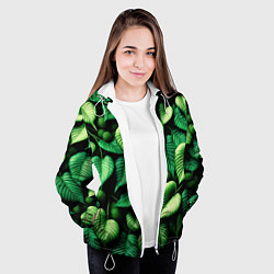 Куртка с капюшоном женская Зеленые листья и мох, цвет: 3D-белый — фото 2