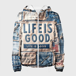 Куртка с капюшоном женская Жизнь прекрасна- пэчворк, цвет: 3D-белый