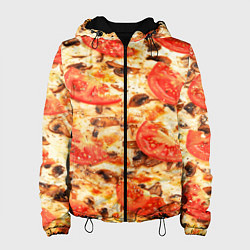 Куртка с капюшоном женская Пицца с грибами и томатом - текстура, цвет: 3D-черный