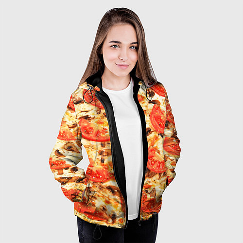 Женская куртка Пицца с грибами и томатом - текстура / 3D-Черный – фото 3