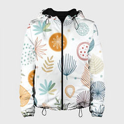 Куртка с капюшоном женская Листья и узоры, цвет: 3D-черный
