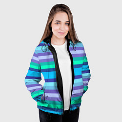 Куртка с капюшоном женская Горизонтальные полосы холодных цветов, цвет: 3D-черный — фото 2