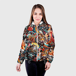 Куртка с капюшоном женская Японская татуировка дракона тигра и самурая, цвет: 3D-белый — фото 2