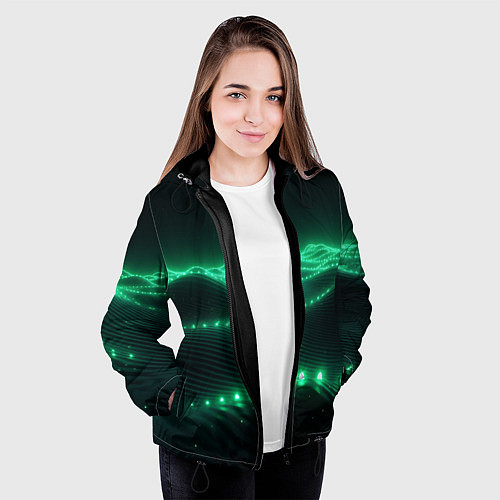 Женская куртка Круглый зеленый мистический фон / 3D-Черный – фото 3