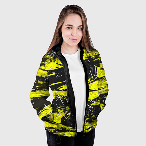 Женская куртка Yellow geometry - спортивный узор / 3D-Черный – фото 3
