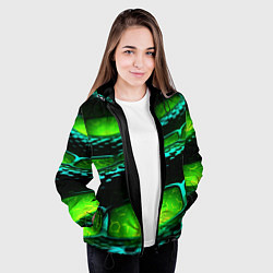Куртка с капюшоном женская Зеленая змеиная абстрактная текстура, цвет: 3D-черный — фото 2