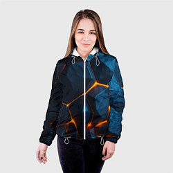 Куртка с капюшоном женская Разлом плит с оранжевым свечением, цвет: 3D-белый — фото 2