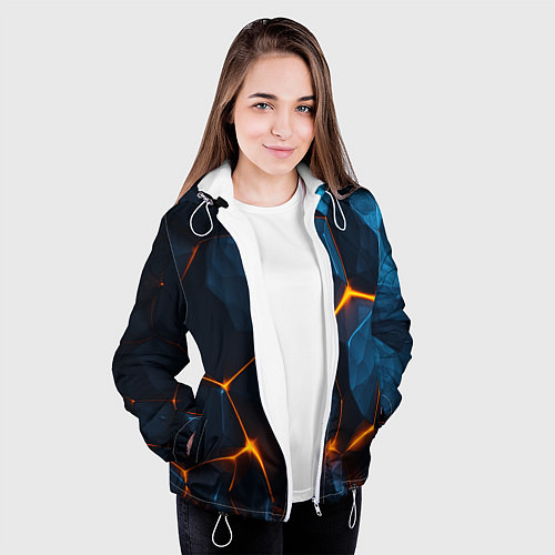 Женская куртка Разлом плит с оранжевым свечением / 3D-Белый – фото 3