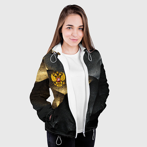 Женская куртка Золотой герб России на темном фоне / 3D-Белый – фото 3