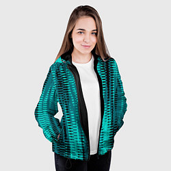 Куртка с капюшоном женская Бирюзовый абстрактные полосы, цвет: 3D-черный — фото 2