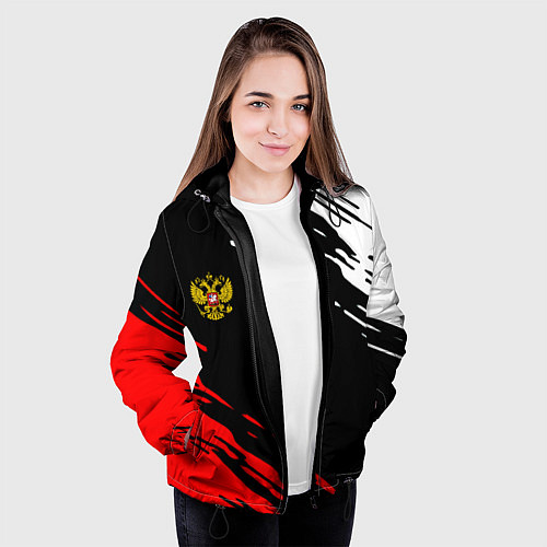 Женская куртка Герб РФ краски текстура абстрактные / 3D-Черный – фото 3