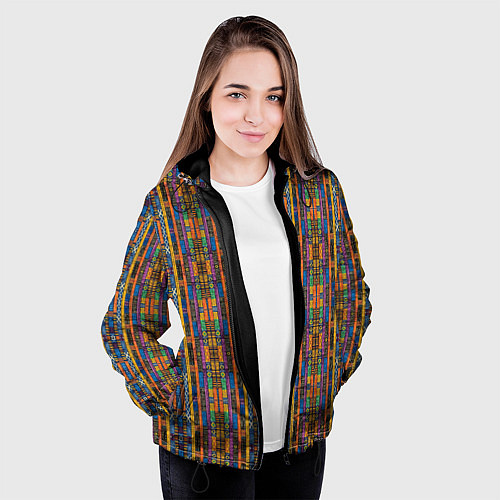 Женская куртка Полоски африканские яркие / 3D-Черный – фото 3