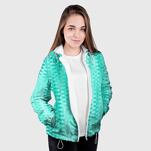Женская куртка Светлый бирюзовый абстрактный полосочки / 3D-Белый – фото 3