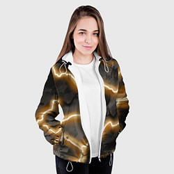 Куртка с капюшоном женская Электрический удар молнии паттерн, цвет: 3D-белый — фото 2